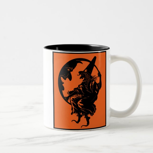 Dreißigerjahre Kunst-Deko-Hexe und Mond-Tasse Zweifarbige Tasse (Rechts)