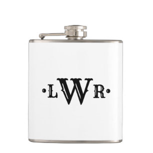 Dreistellige Monogramm individuell elegant Schwarz Flachmann