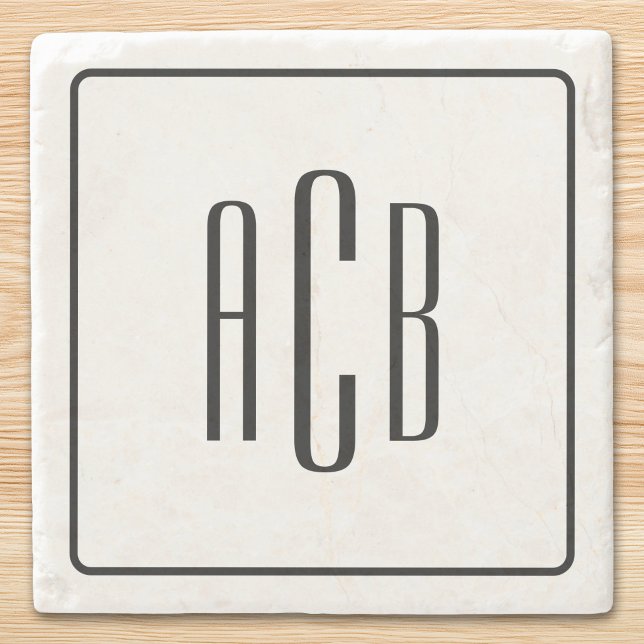 Dreistellige Monogramm mit schwarzer Umrandung Steinuntersetzer (Black Border Three Letter Monogram Stone Coaster)