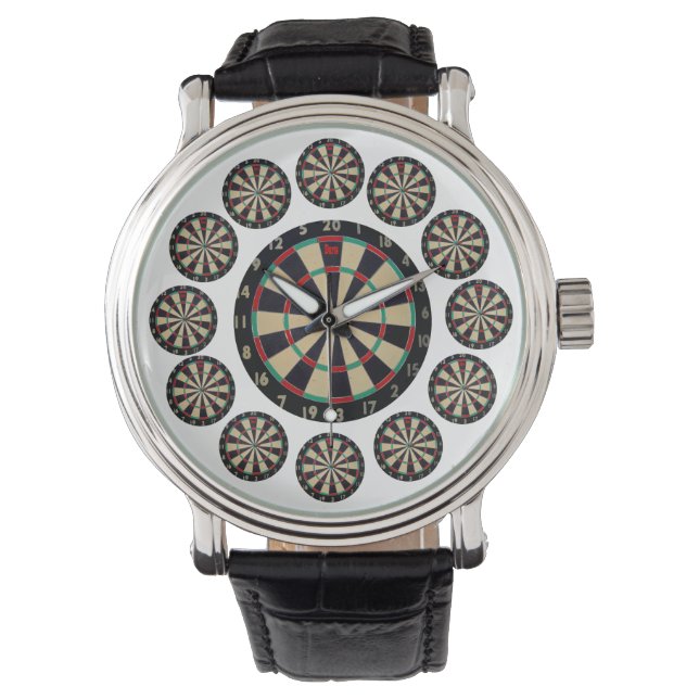 Dreizehn Dartboards Mens Large Leather Wristwatch, Armbanduhr (Vorderseite)