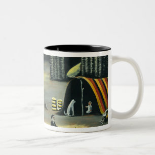 Dreschen des Bodens in einem georgischen Land Zweifarbige Tasse