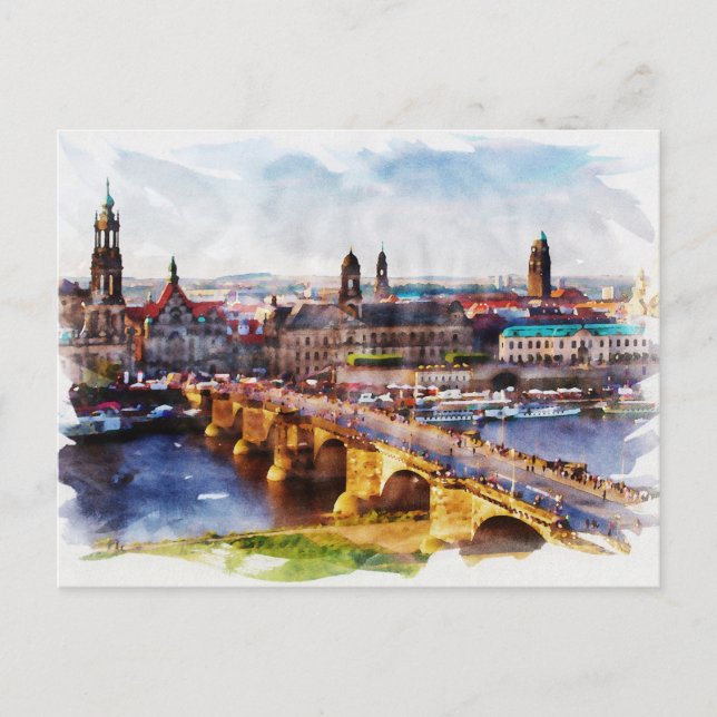 Dresden Deutschland Aquarellkunst Postkarte (Vorderseite)