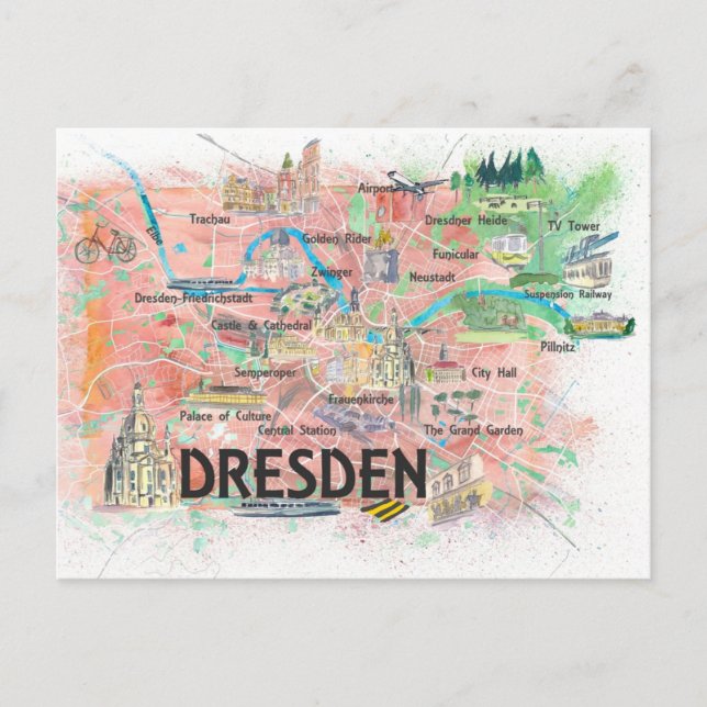 Dresden Sachsen Deutschland Illustrierte Karte (Vorderseite)