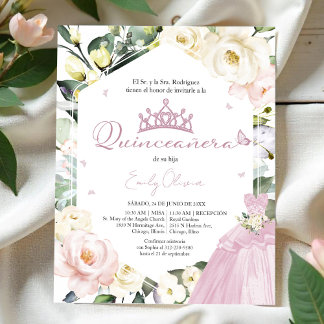 Dress Floral Foto Quinceañera spanische Einladung