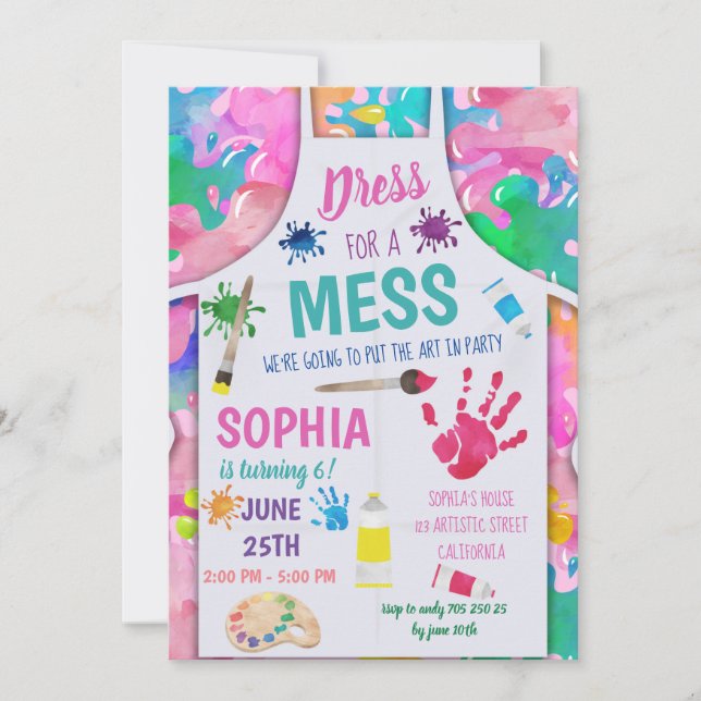 Dress for a Mess Painting Party Art Girl Einladung (Vorderseite)