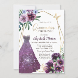 Dress Girl,Violet Flowers Butterfly  Quinceanera Einladung