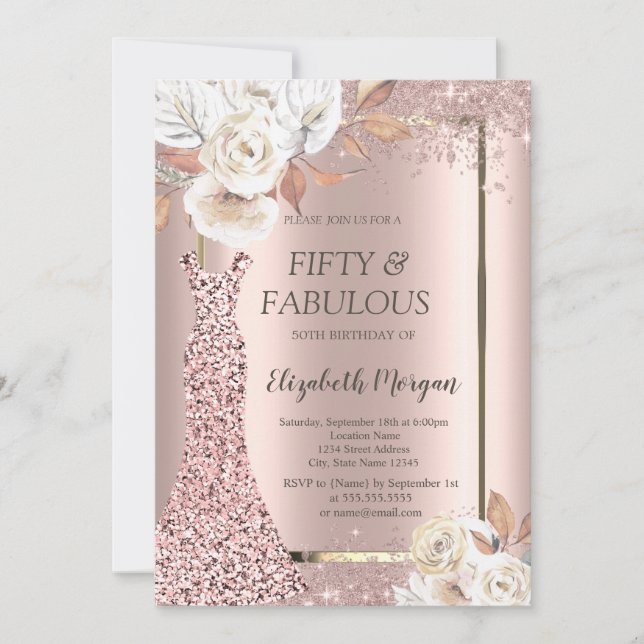 Dress Glitzer Confetti Herbst Blume 50. Einladung (Vorderseite)