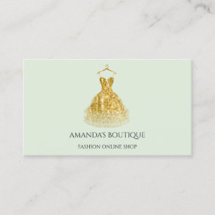 Dress Logo Fashion Boutique Event Gold Minze Green Visitenkarte
