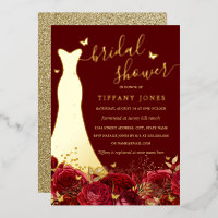 Dress Red Gold Floral Rose Brautparty