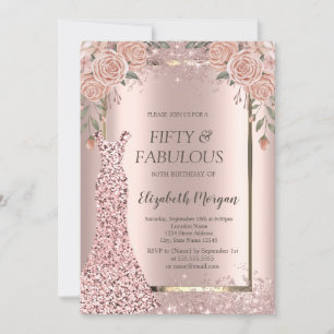 Dress Rose Gold Glitzer Confetti Blume 50. Einladung