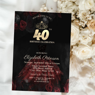 Dress, Tiara, Rote Rosen 40. Geburtstag Einladung