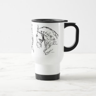 Dressage 3 chevaux noirs et tasse blanche de