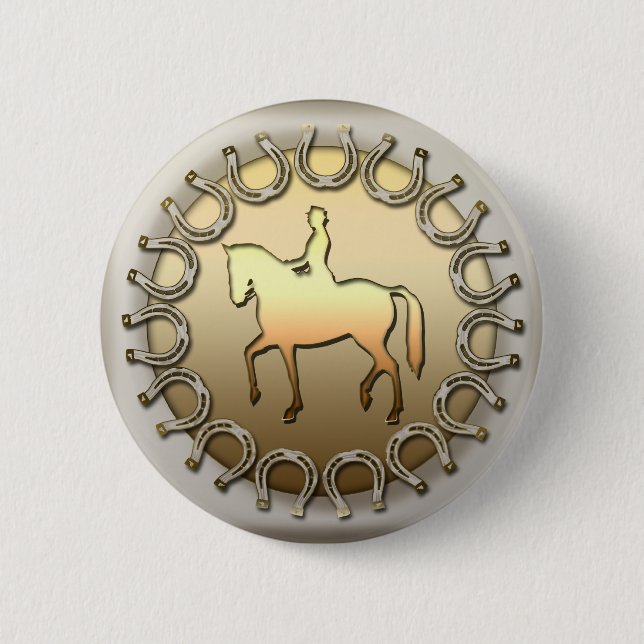 Dressage-Pferdereiter und -hufeisen Button (Vorderseite)