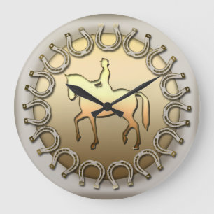 Dressage-Pferdereiter und -hufeisen Große Wanduhr