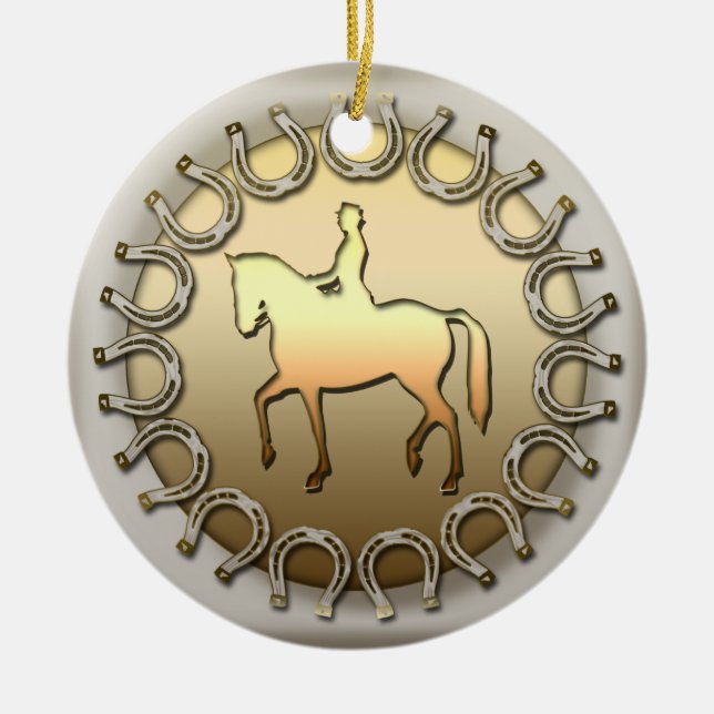 Dressage-Pferdereiter und -hufeisen Keramikornament (Vorne)