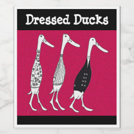 Dressed Ducks Comic schwarz und rot Weinetikett