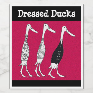 Dressed Ducks Comic schwarz und rot Weinetikett