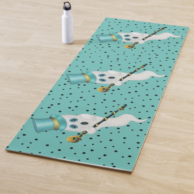Dressed up Ghost Aqua Top Hat Fancy Cane Stars Yogamatte (Beispiel)