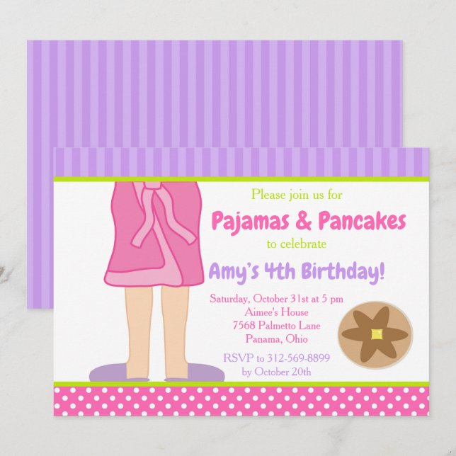 Dressing Gown Pajamas and Pancakes Party Einladung (Vorne/Hinten)