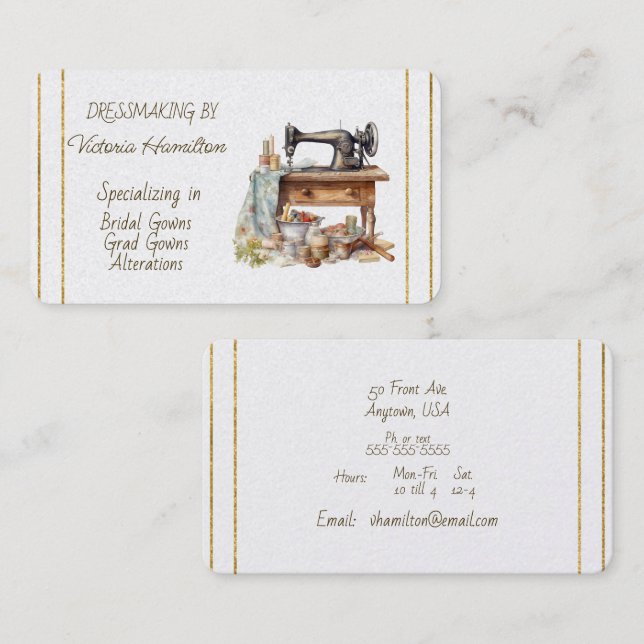 Dressmaker Bridal Gowns Grad Gowns Business Card Visitenkarte (Vorne/Hinten)