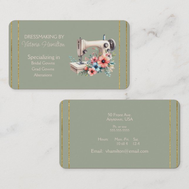 Dressmaker Bridal Gowns Grad Gowns Business Card Visitenkarte (Vorne/Hinten)