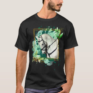 Dressur Graues Englisches Pferd mit Blumenrand T-Shirt