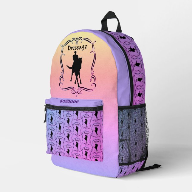 Dressurpferd und Rider Silhouette Personalisiert Bedruckter Rucksack (Rückseitige Ecke Rechts)