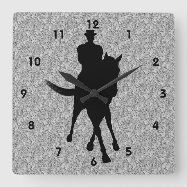 Dressurpferd und Silhouette Quadratische Wanduhr (Vorderseite)