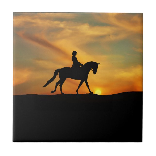 Dressurreiten und Sunset Art Tile Fliese (Vorderseite)