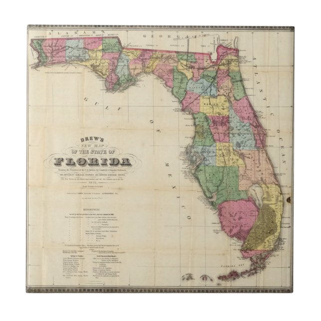 Drews neue Karte des Staat von Florida Fliese (Vorderseite)