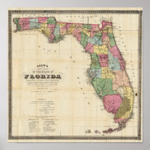 Drews neue Karte des Staat von Florida Poster