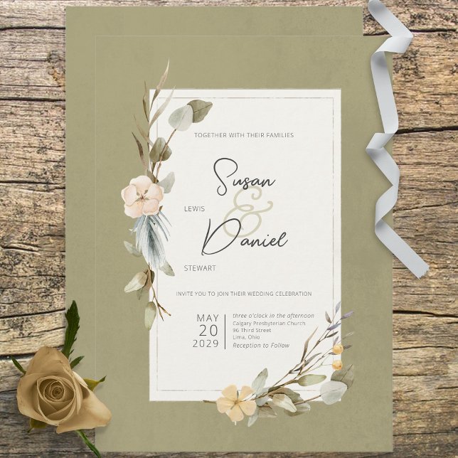 Dried Boho Floral Frame Sage Wedding Einladung (Von Creator hochgeladen)