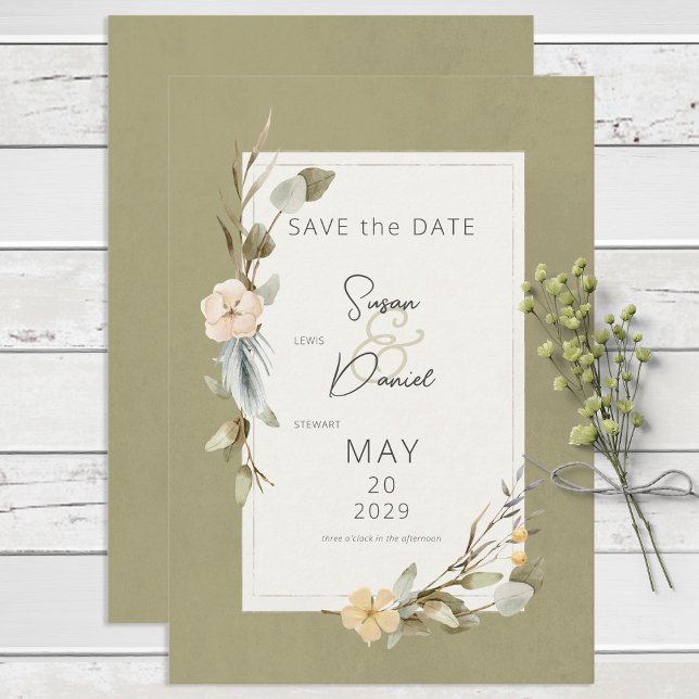 Dried Boho Floral Frame Sage Wedding Save The Date (Von Creator hochgeladen)