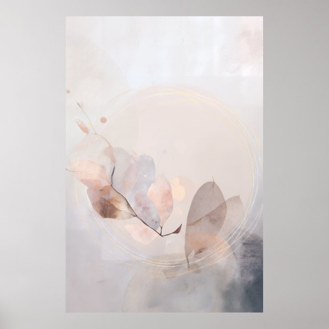 Dried Eucalyptus Leaves Gold Circle Minimal Art Poster (Vorne)