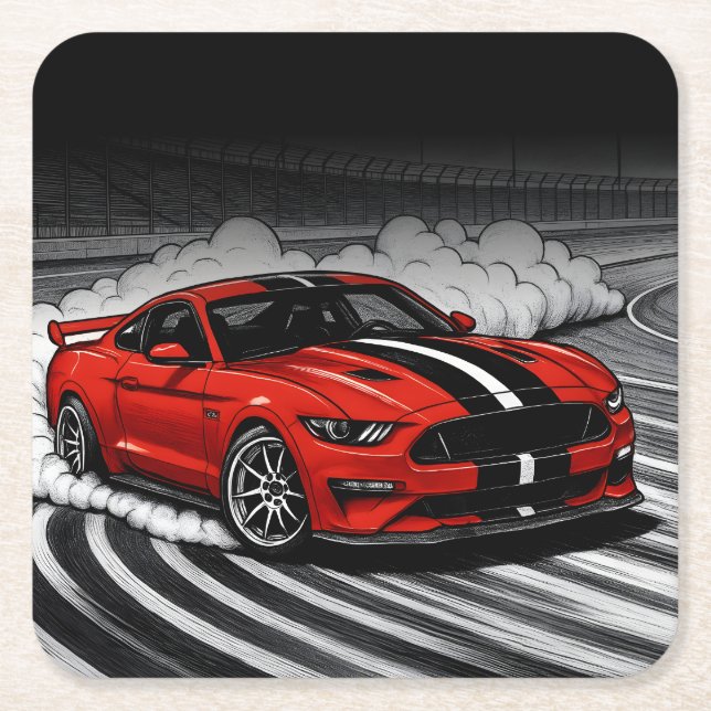Drift Car Roter Muscle Rechteckiger Pappuntersetzer (Vorderseite)
