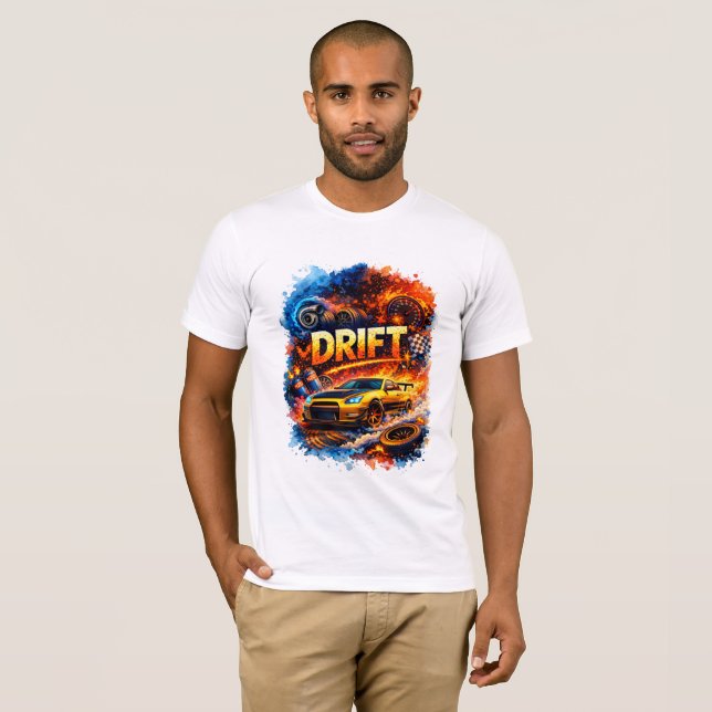 Drift King – High Speed Racing Car Fire Art Design T-Shirt (Vorne ganz)