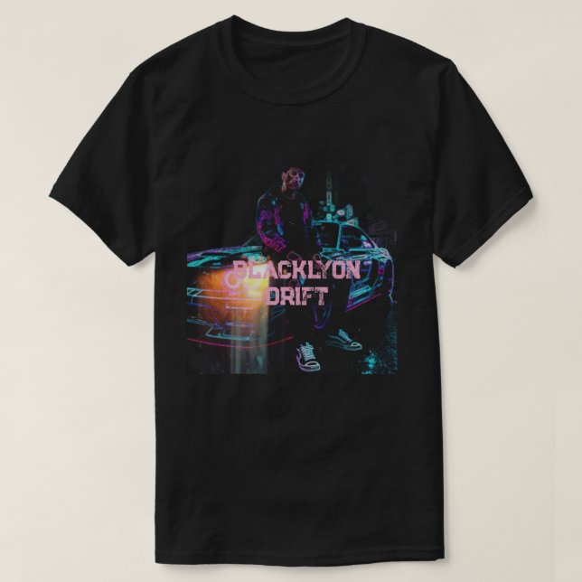 Drift-Rennsport schwarzes Lyon 53 T-Shirt (Design vorne)