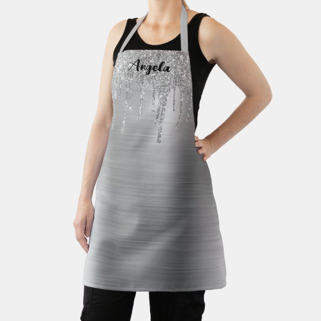 Driften Silver Glitzer Glam Personalisiert Schürze (InSitu)