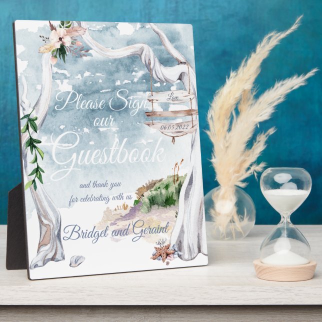 Driftwood Arbor Beach Wedding Guestbook Fotoplatte (Seite)