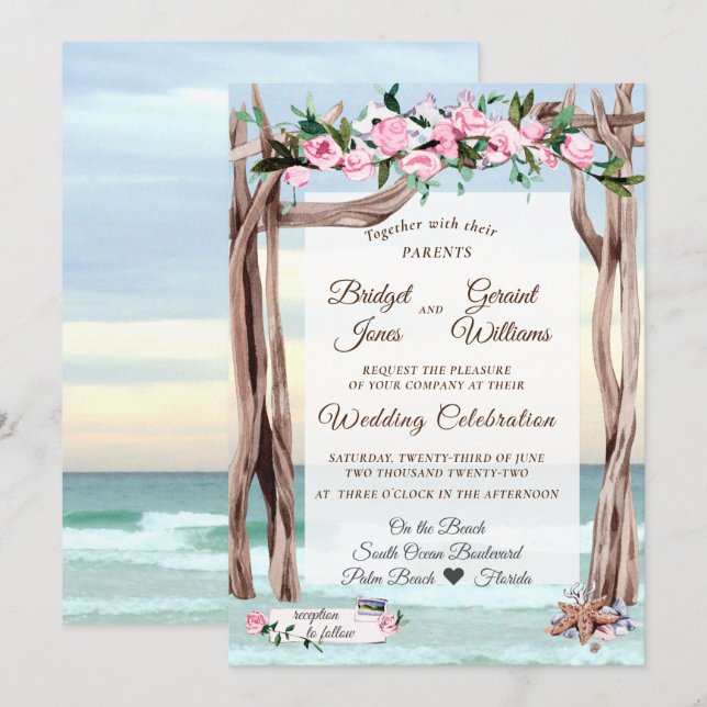 Driftwood Arbor Gulf Coast Wedding Einladung (Vorne/Hinten)