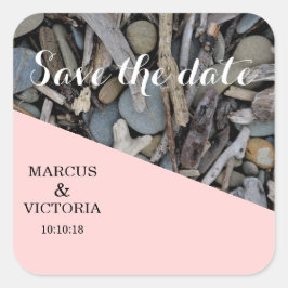 Driftwood Beach Hochzeit Save the Date Quadratischer Aufkleber