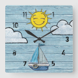 Driftwood Beach mit Zahlen. M Quadratische Wanduhr