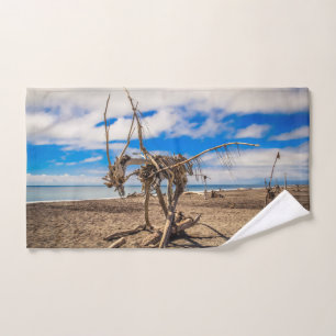 Driftwood-Kunstwerk am Hokitika Beach, Neuseeland Badhandtuch Set
