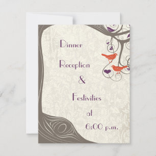 Driftwood Mandarine Birds Lila Leaf Hochzeit Einladung