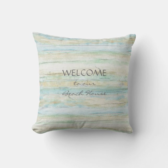Driftwood Ocean Beach House Coastal Seashore Kissen (Vorderseite)