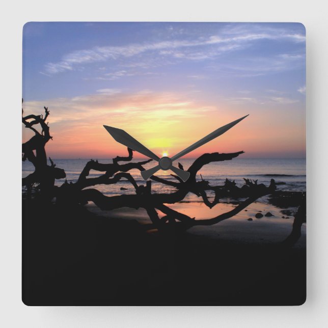 Driftwood Sunrise wall clock Quadratische Wanduhr (Vorderseite)