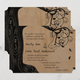 Driftwood Tree on Brown Paper Wedding Einladung