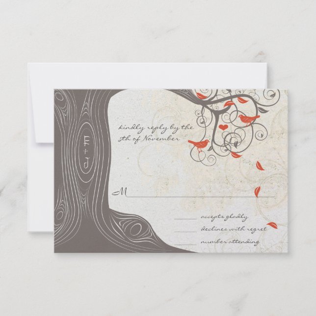 Driftwood Tree Swirl Love Birds Hochzeit Einladung (Vorderseite)