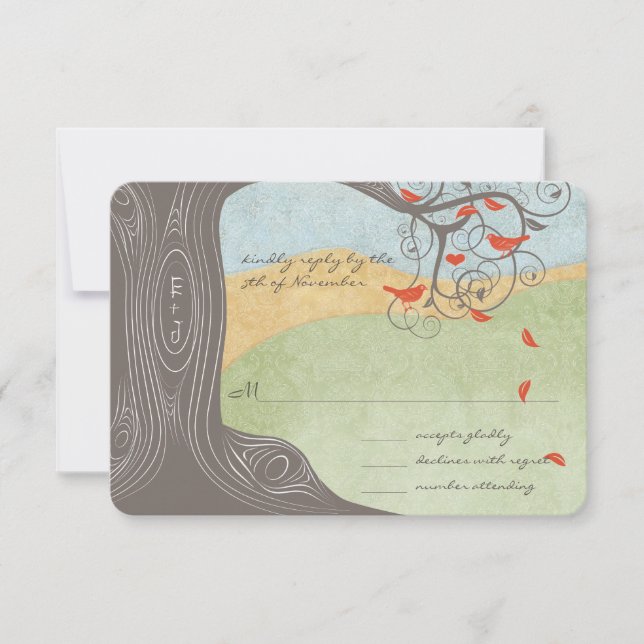 Driftwood Tree Swirl Love Birds Hochzeit Einladung (Vorderseite)