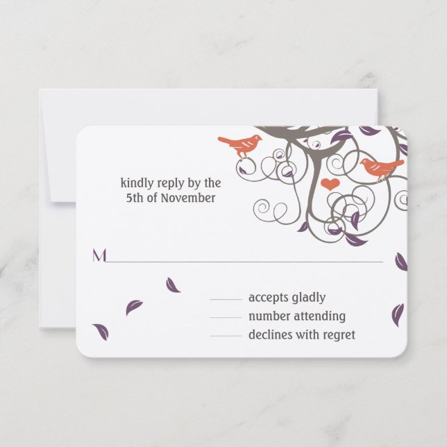 Driftwood Tree Swirl Love Birds Wedding RSVP (Vorderseite)